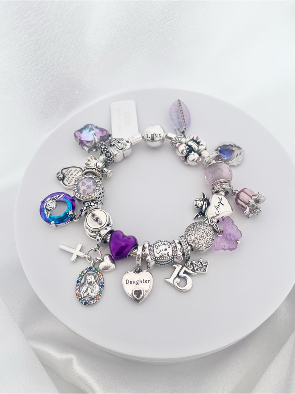 Linx Snake Chain Bracelet with Purple Daughter Quinceanera Charms